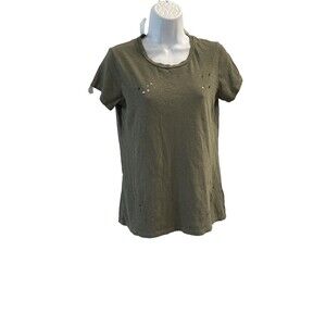 Sunnyside Army Green Distressed T-Shirt XS Destroyed Holes Pima Cotton Tee NWT